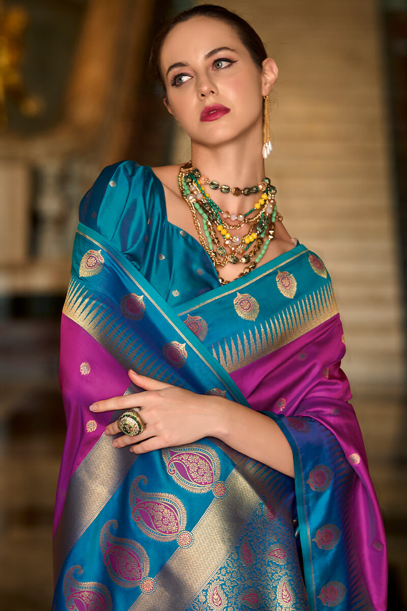 Mulberry Purple Soft Banarasi Silk Saree