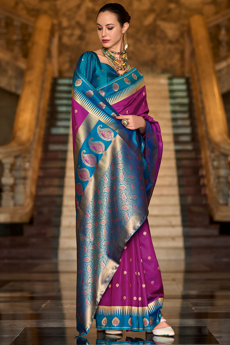 Mulberry Purple Soft Banarasi Silk Saree