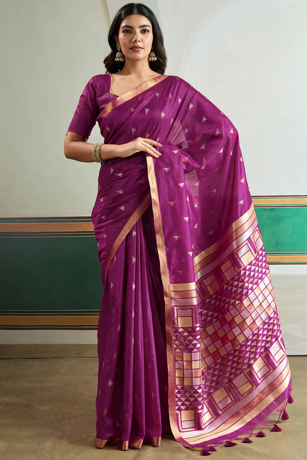 Mulberry Purple Woven Tussar Silk Saree