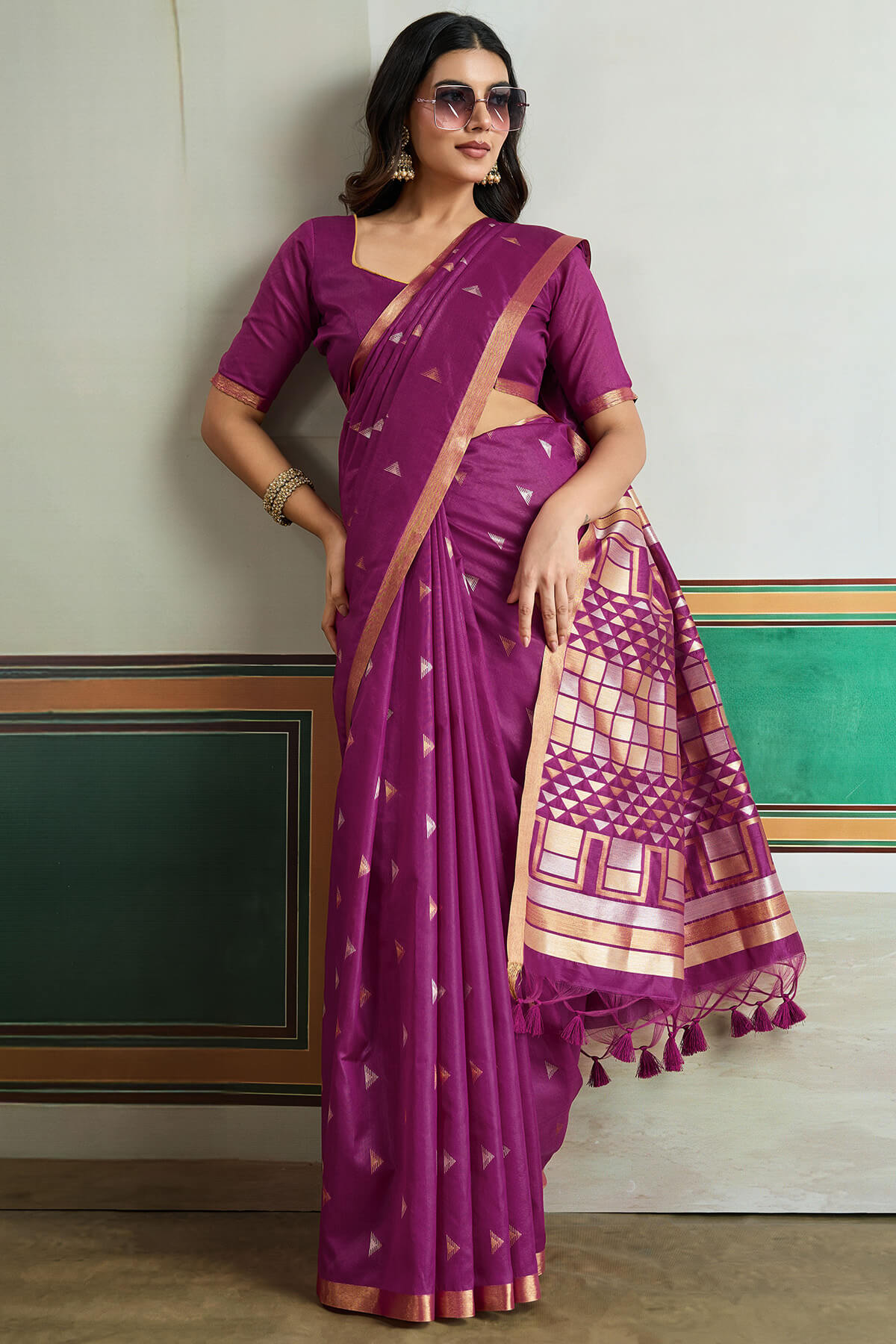 Mulberry Purple Woven Tussar Silk Saree