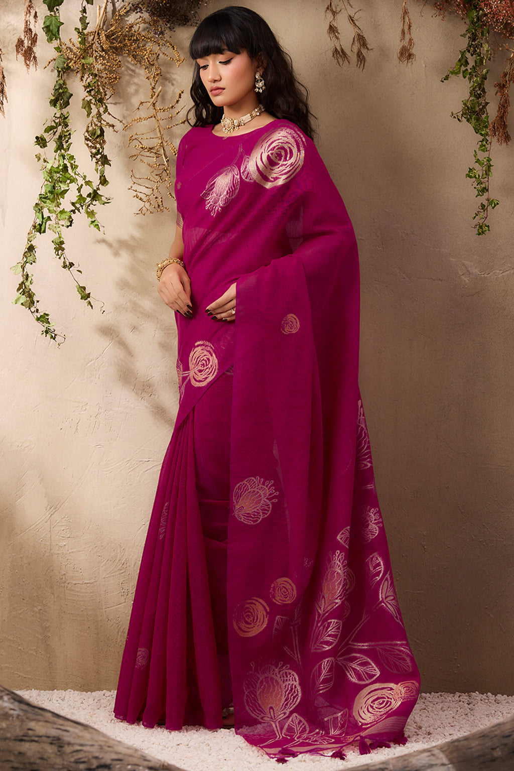 Mulberry Wine Munga Silk Saree