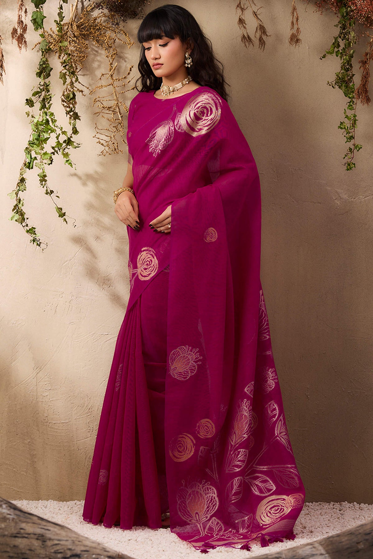 Mulberry Wine Munga Silk Saree