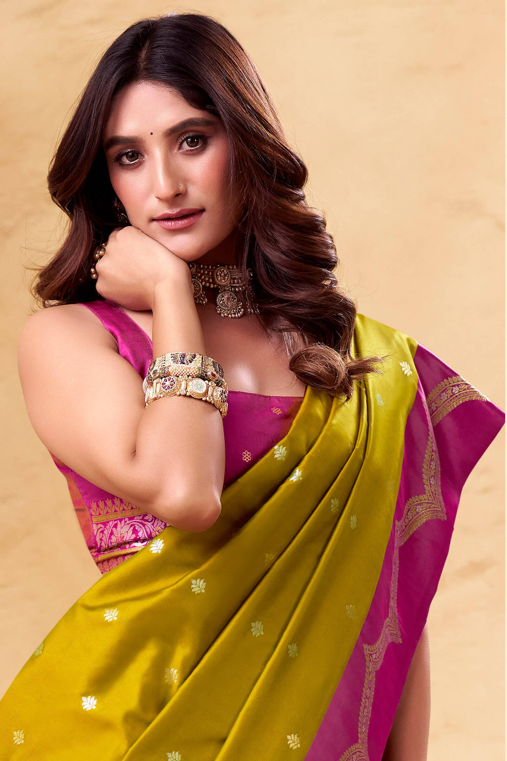 Mustard Yellow Banarasi Satin Silk Saree