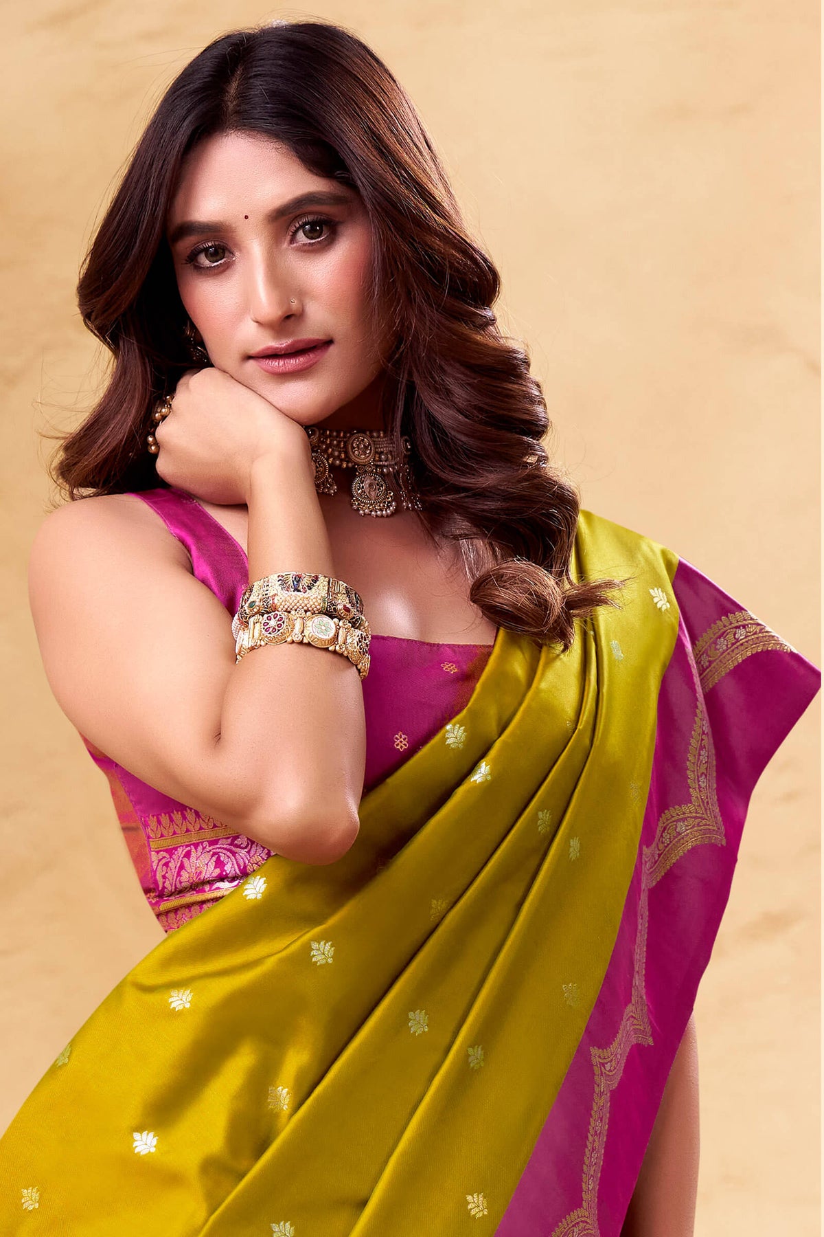 Mustard Yellow Banarasi Satin Silk Saree