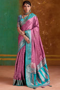 Muted Pink Banarasi Satin Silk Saree