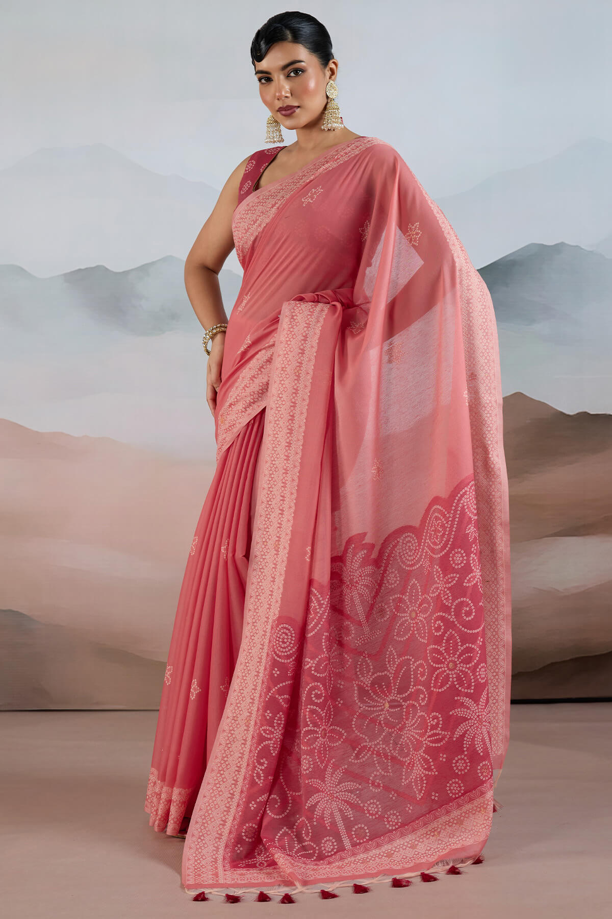 Muted Pink Pure Cotton Viscose Silk Saree