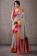 Natural Grey Cotton Modal Silk Saree
