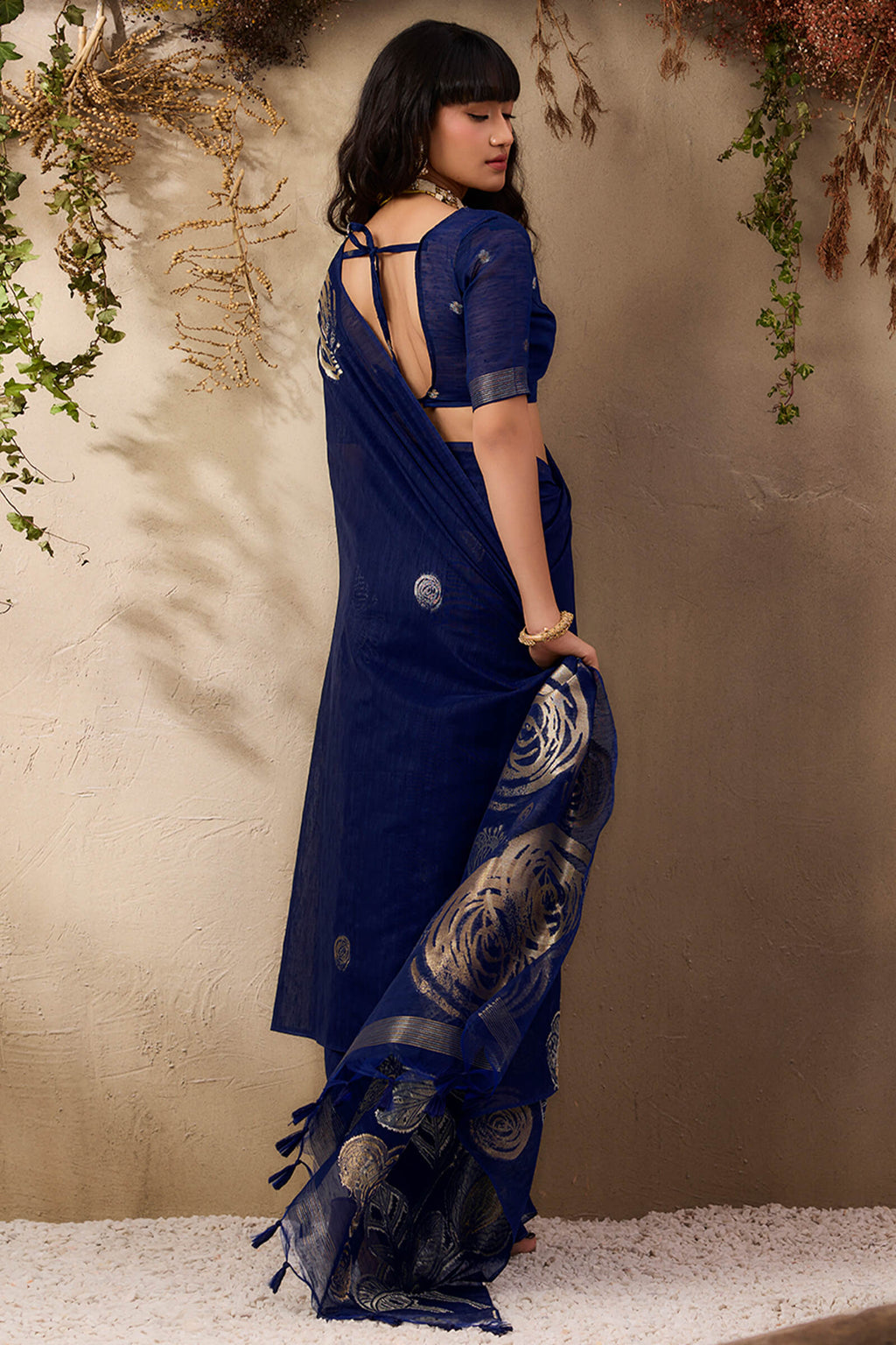 Navy Blue Munga Silk Saree