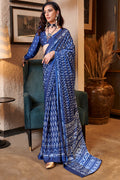 Nile Blue Patola Printed Satin Crepe Silk Saree