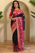 Oil Black Banarasi Silk Saree with Designer Chaap Border