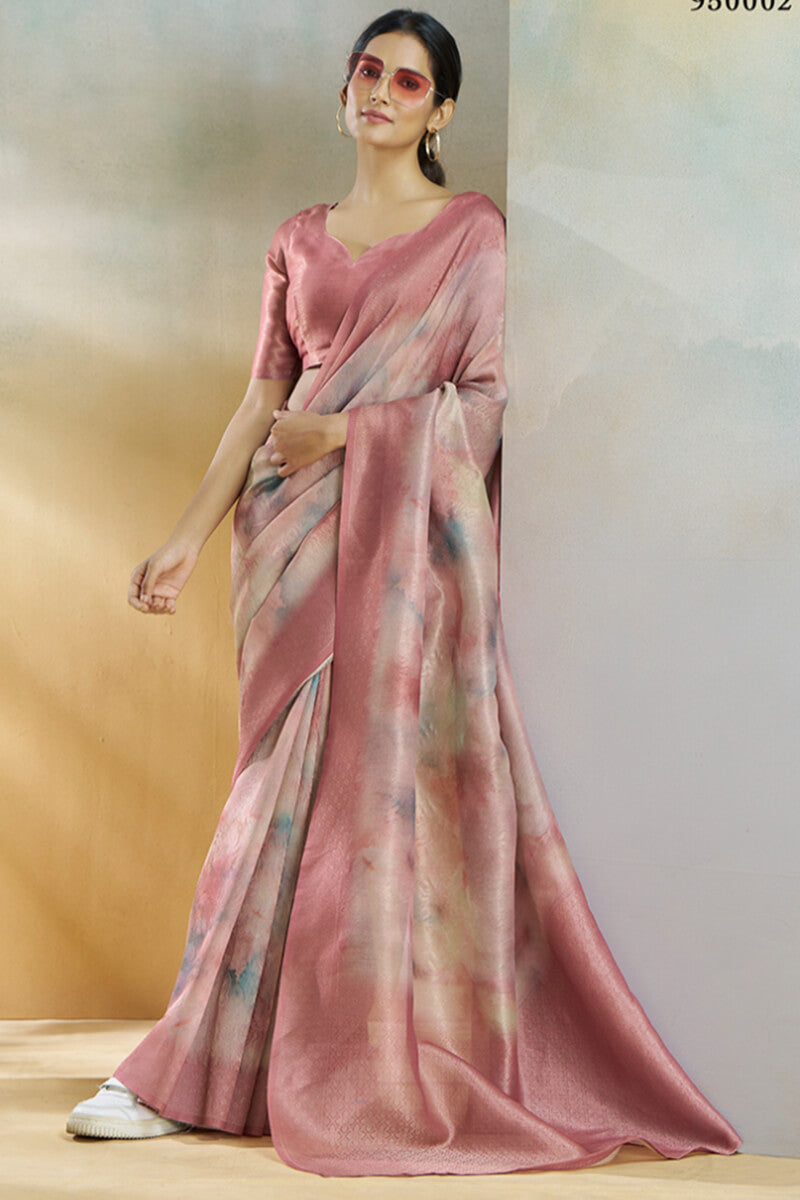 Old Pink Digital Printed Khadi Silk Saree