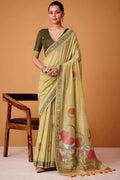 Olive Green Jamdani Cotton Silk Saree