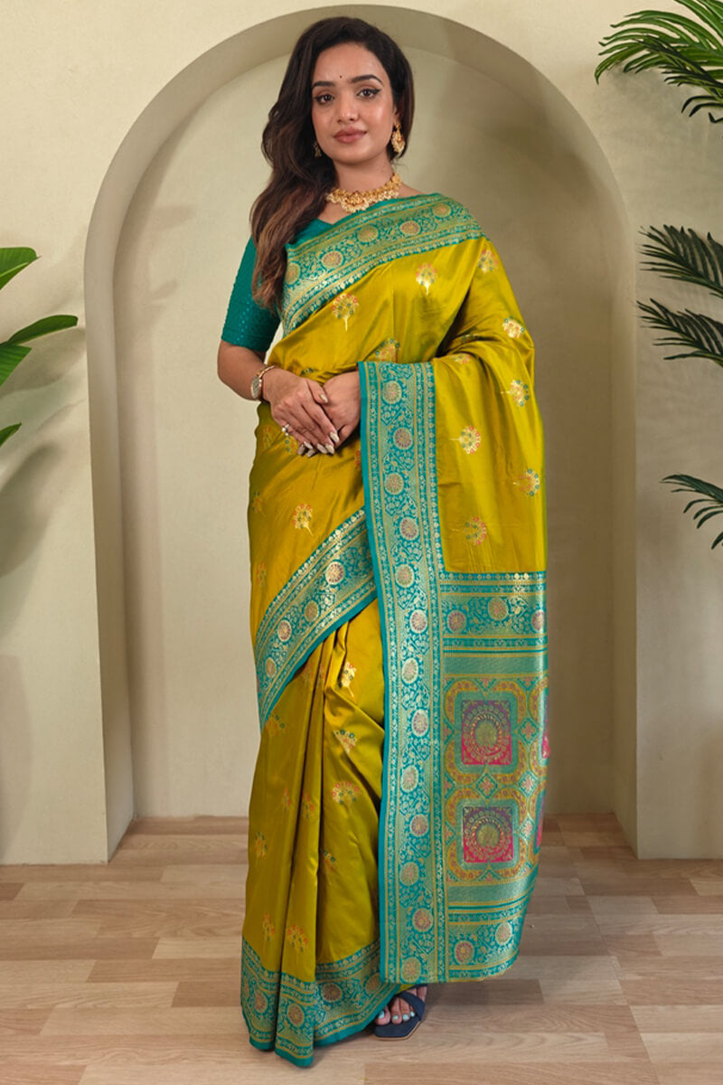 Olive Yellow Banarasi Silk saree