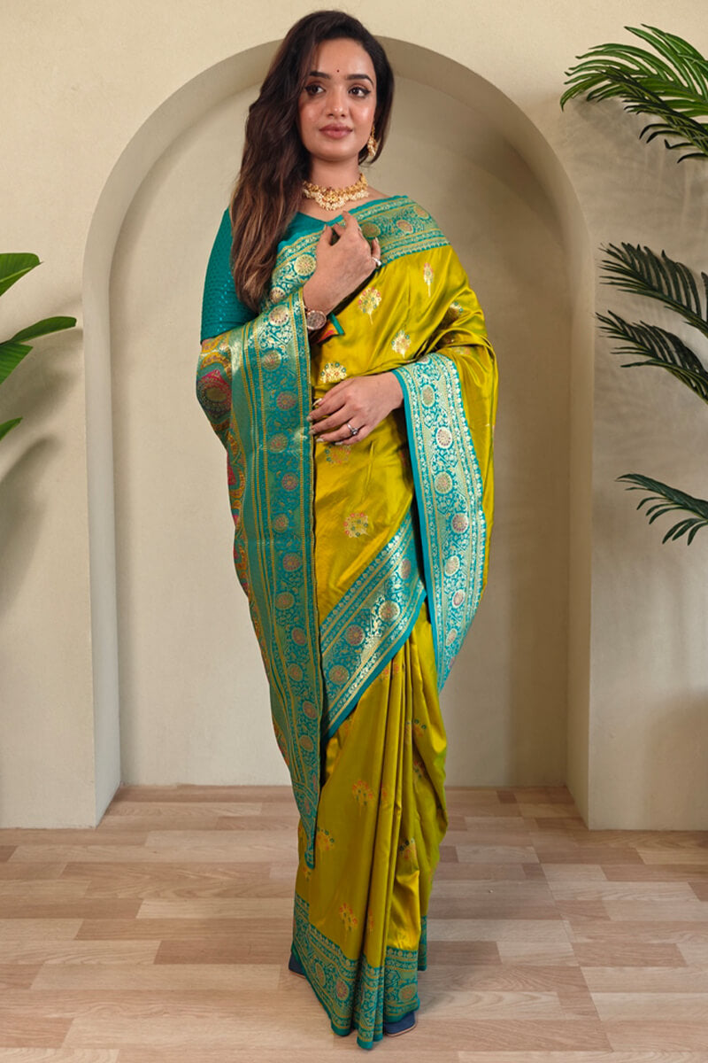 Olive Yellow Banarasi Silk saree