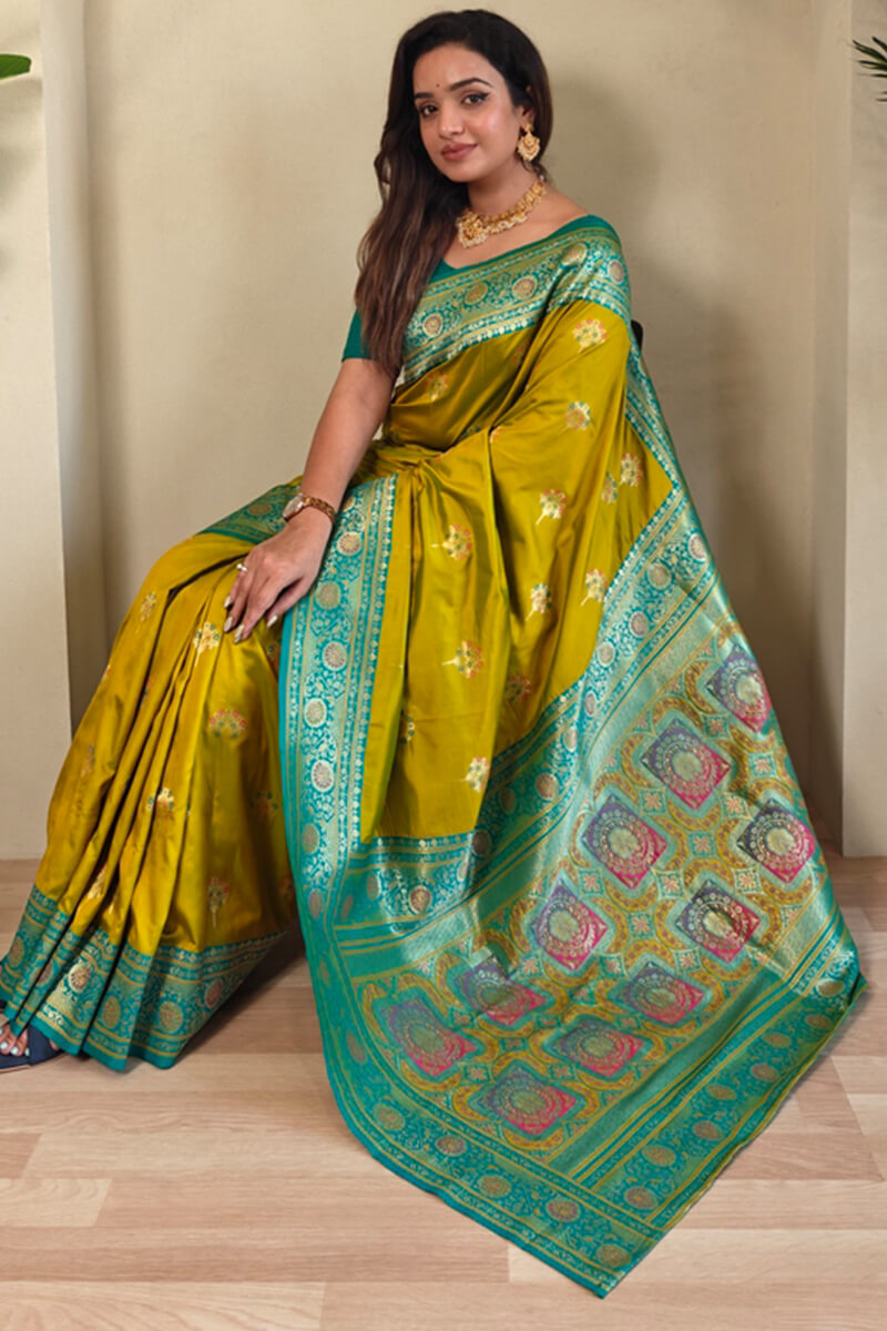 Olive Yellow Banarasi Silk saree