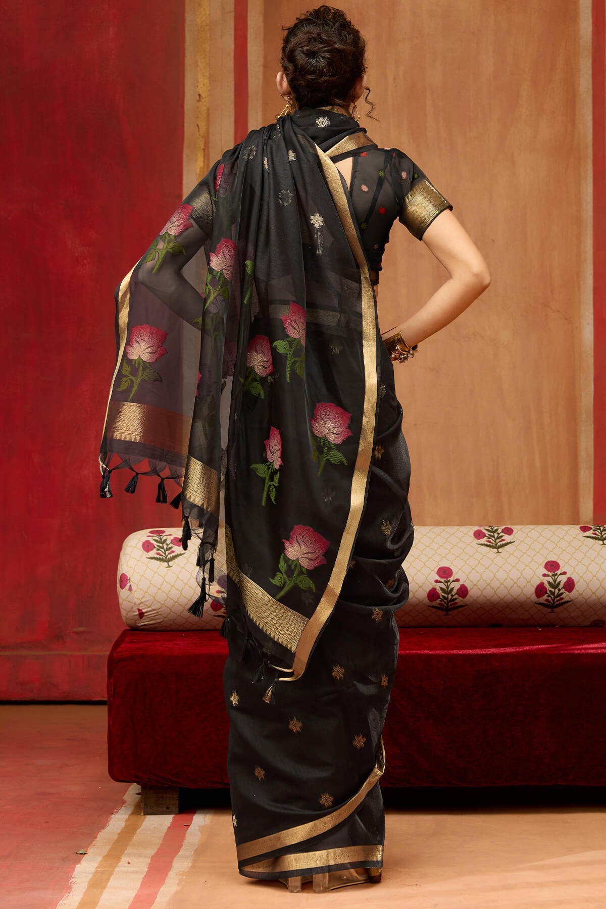 Onyx Black Handloom Munga Cotton Saree