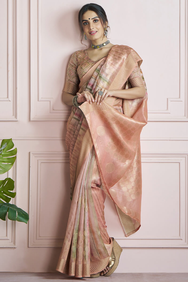 Oriental Pink Digital Printed Khadi Silk Saree