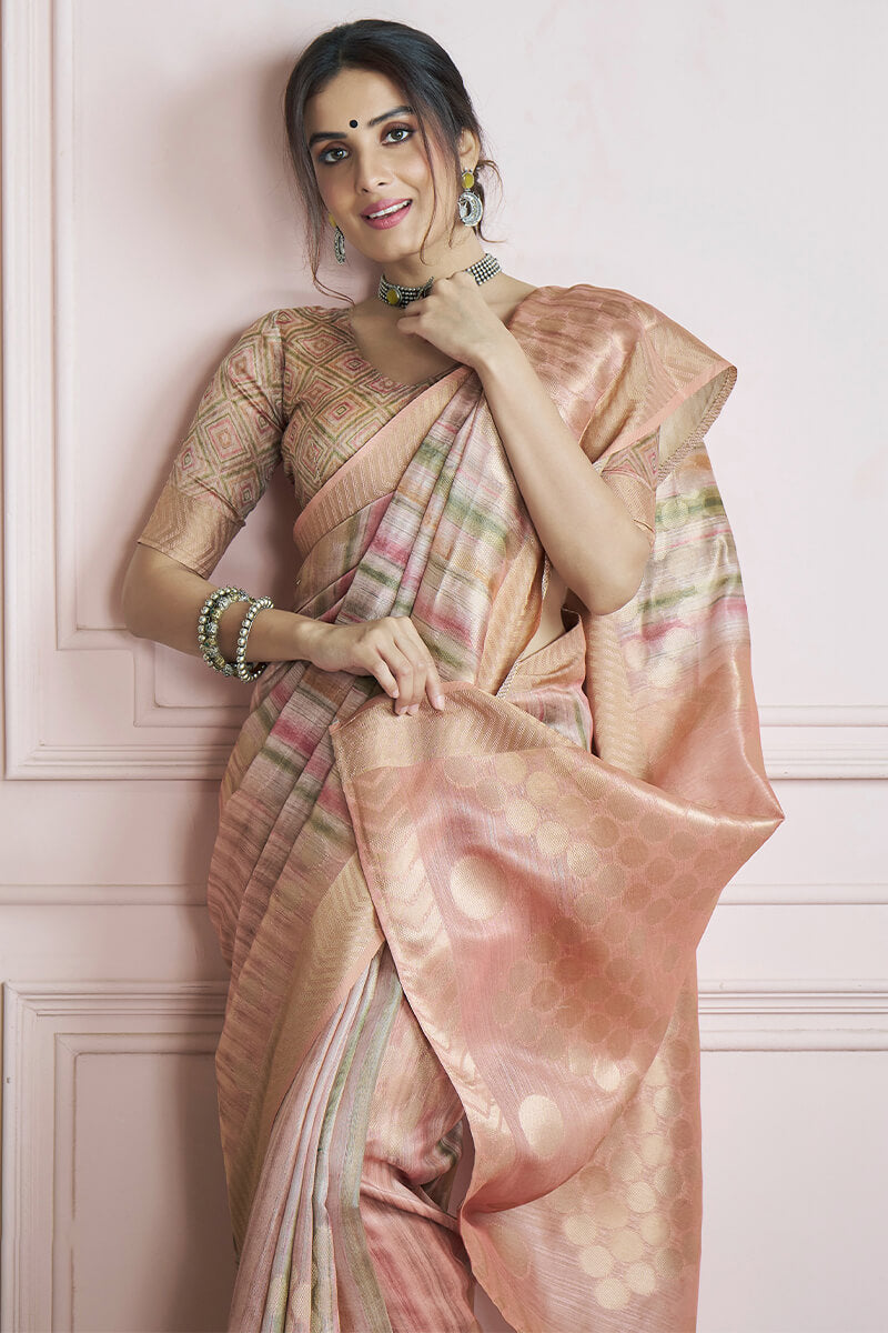 Oriental Pink Digital Printed Khadi Silk Saree