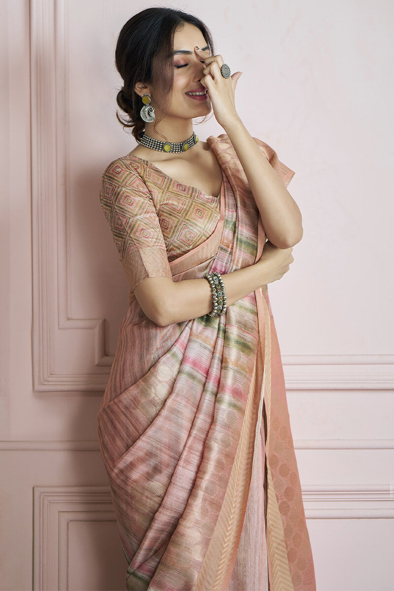 Oriental Pink Digital Printed Khadi Silk Saree