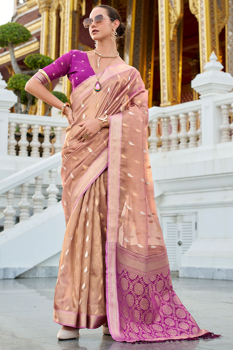Oriental Pink Tissue Silk Saree