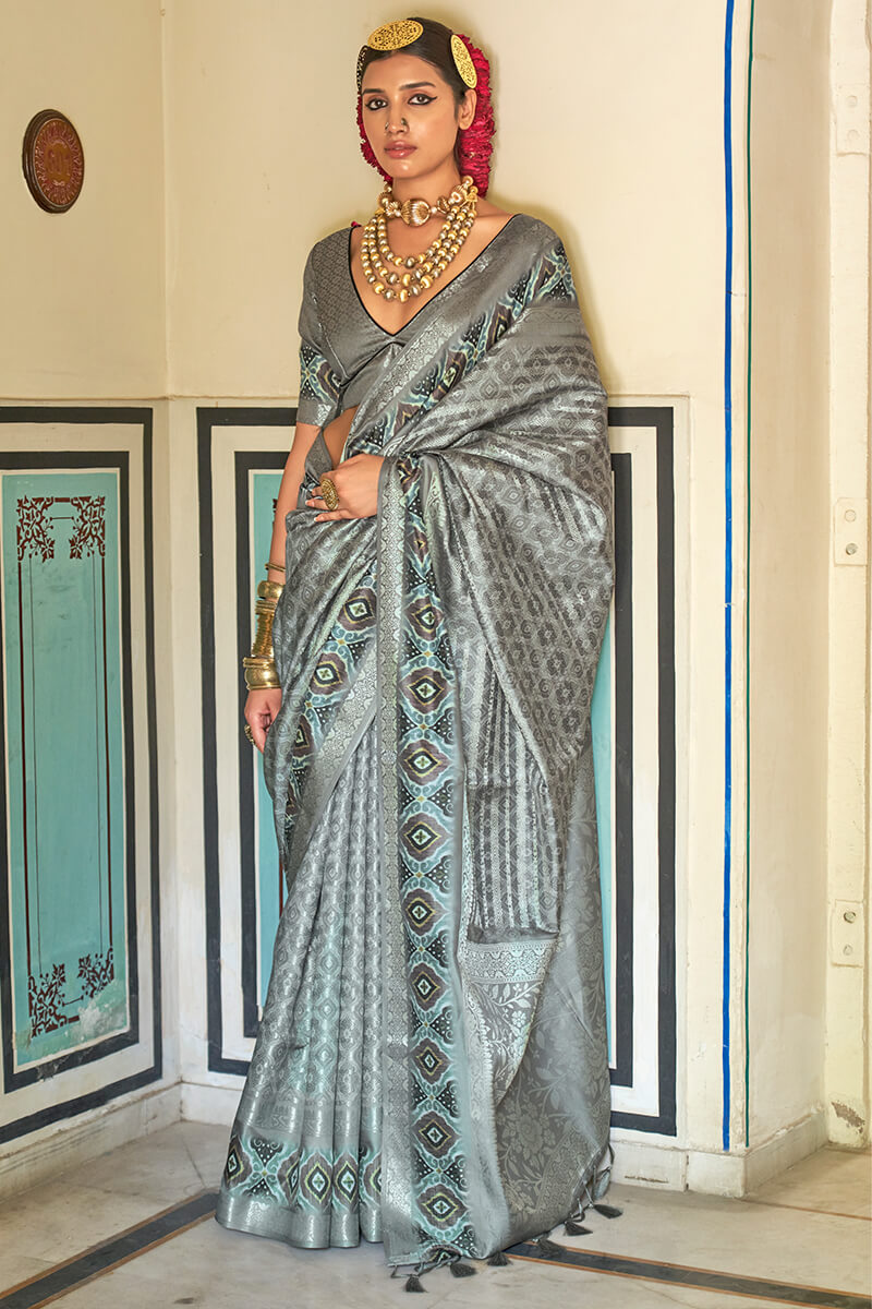 Oslo Grey Digital Printed Soft Silk Saree