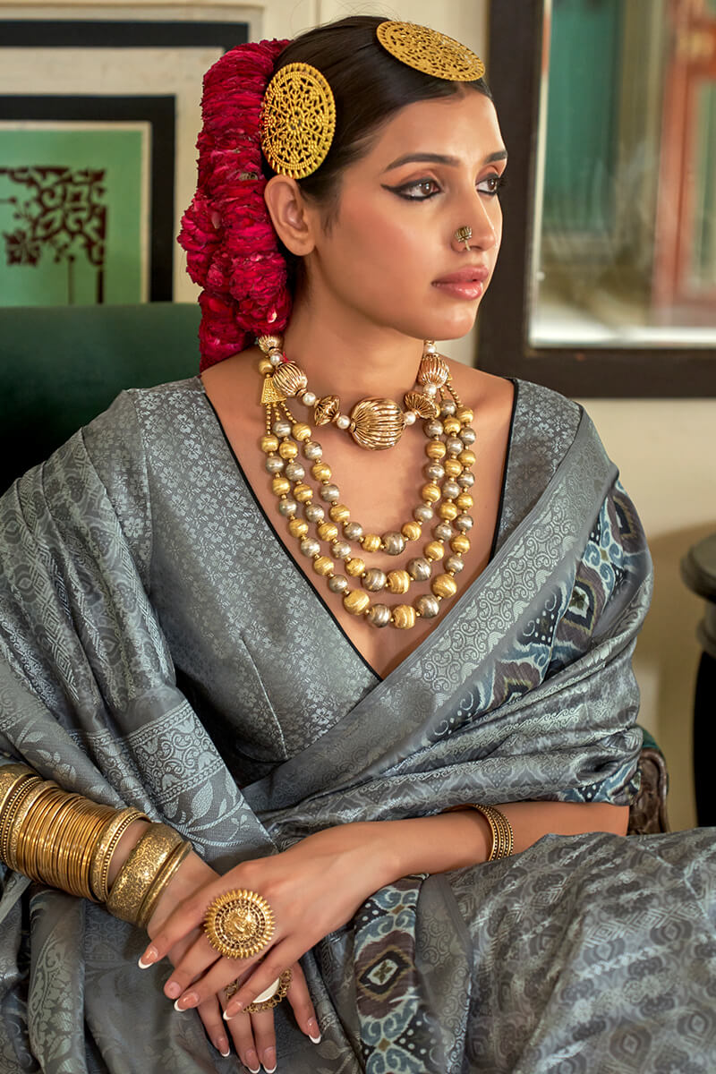 Oslo Grey Digital Printed Soft Silk Saree