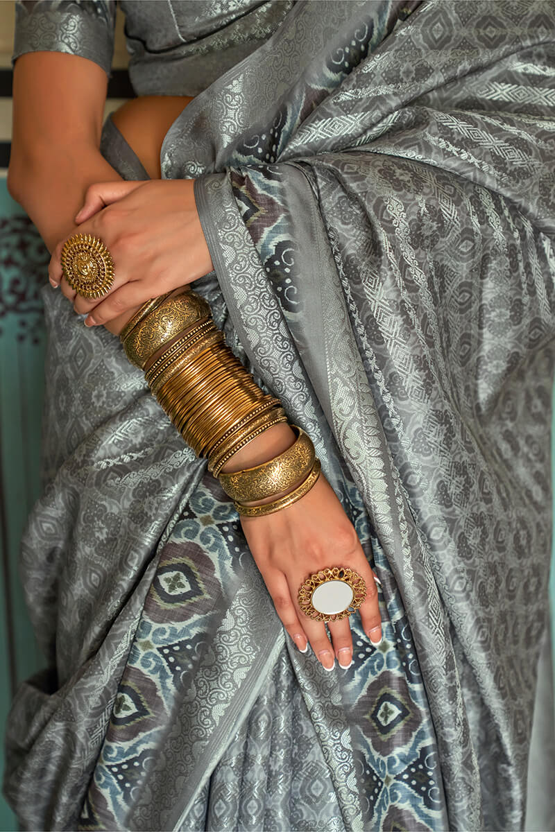 Oslo Grey Digital Printed Soft Silk Saree