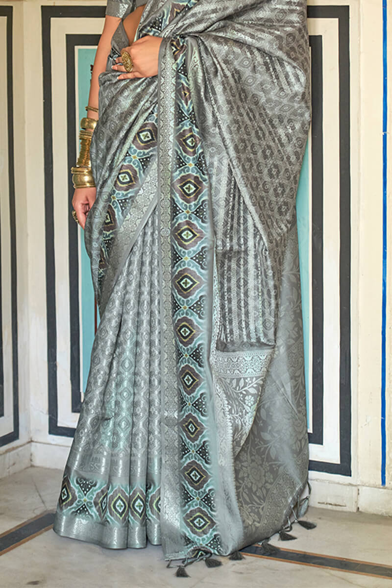 Oslo Grey Digital Printed Soft Silk Saree