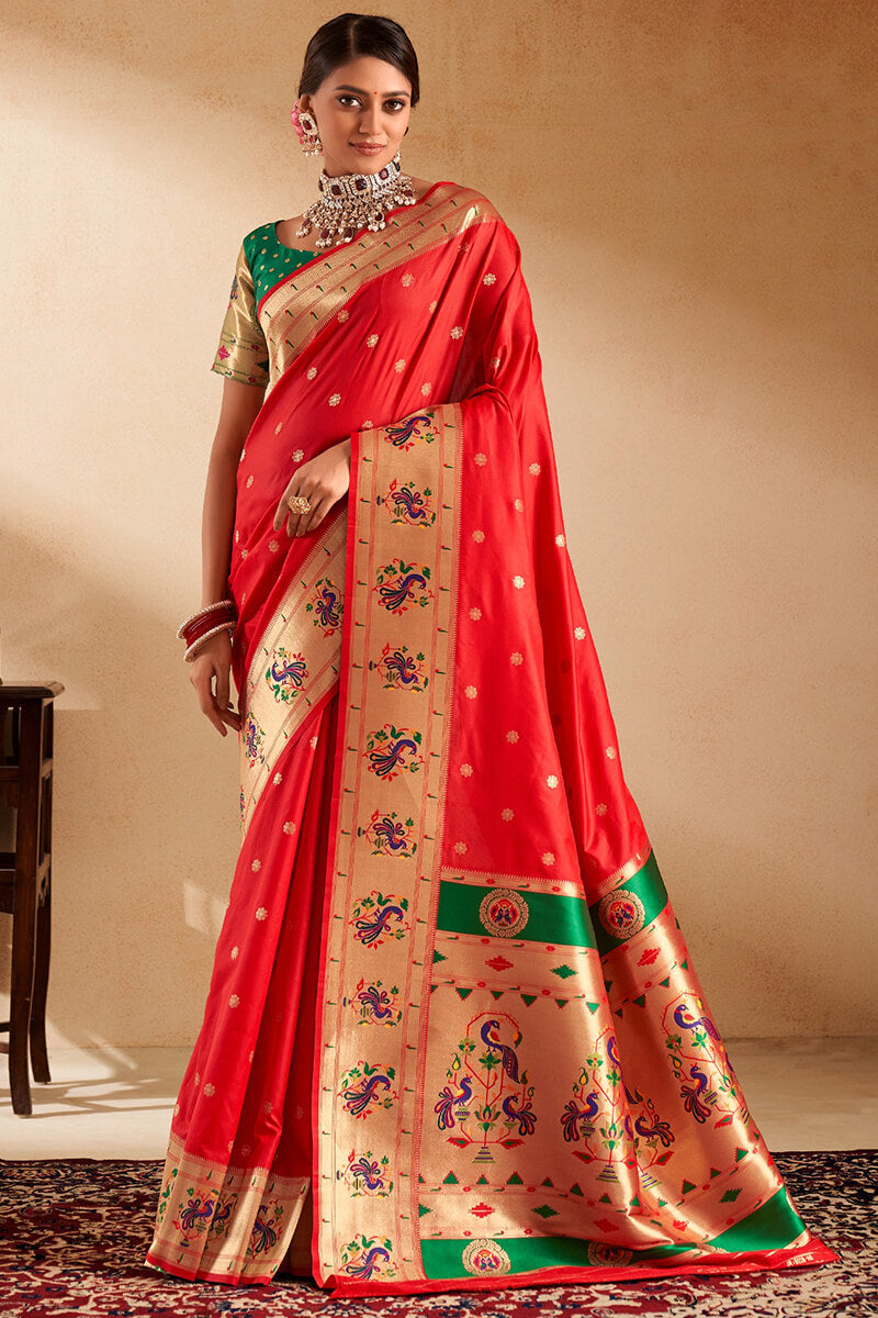 Outrageous Red Paithani Silk Saree