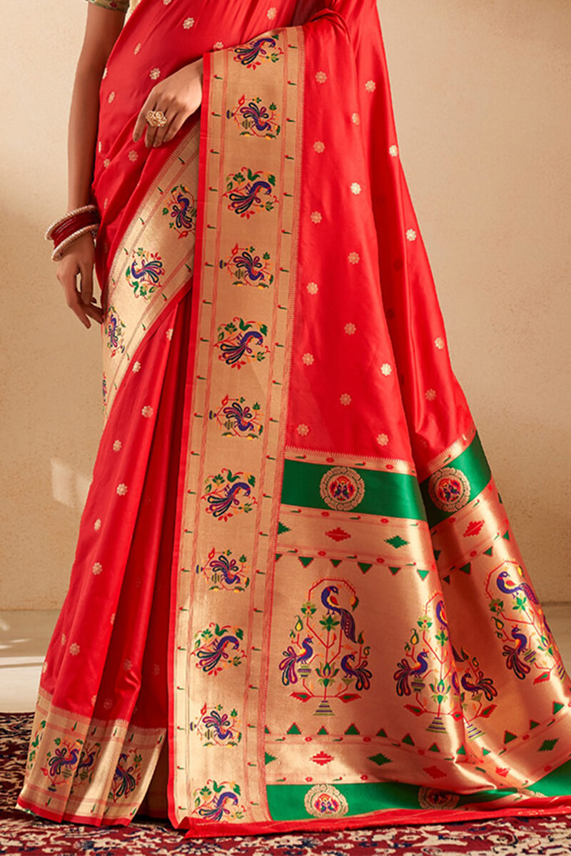 Outrageous Red Paithani Silk Saree