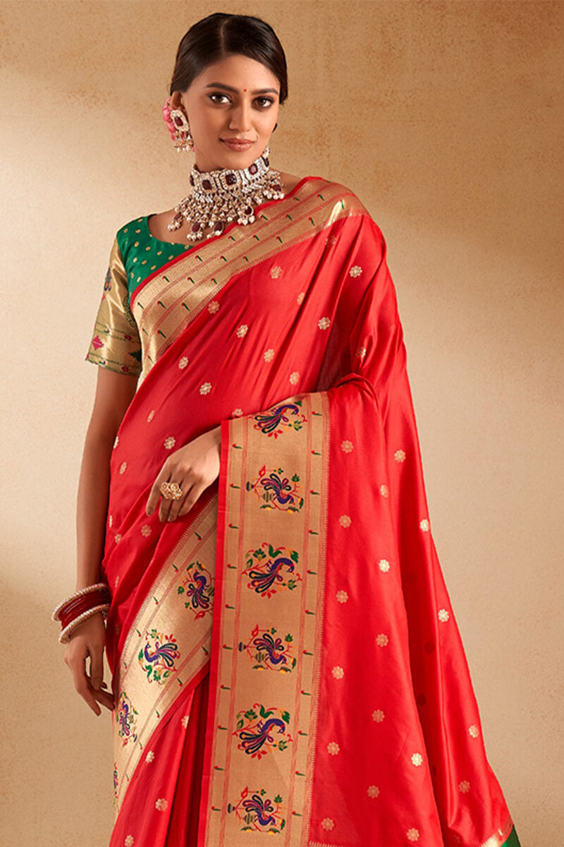 Outrageous Red Paithani Silk Saree