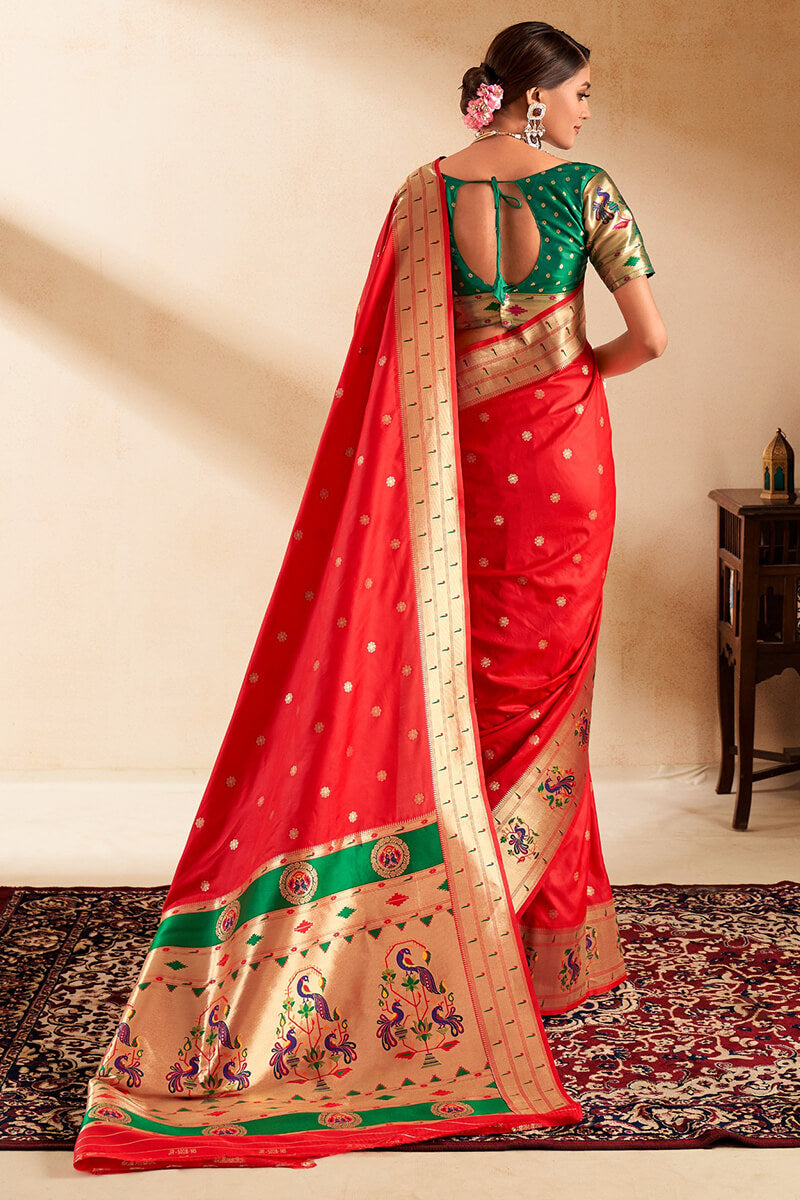 Outrageous Red Paithani Silk Saree