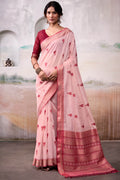 Oyster Pink Zari Woven Cotton Silk Saree