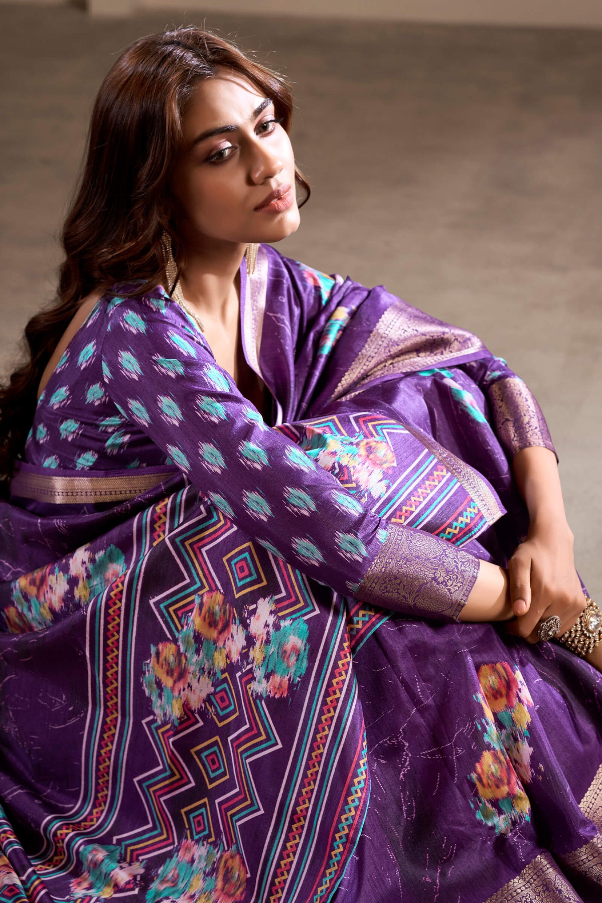 Palatinate Purple Foil Printed Dola Silk Saree