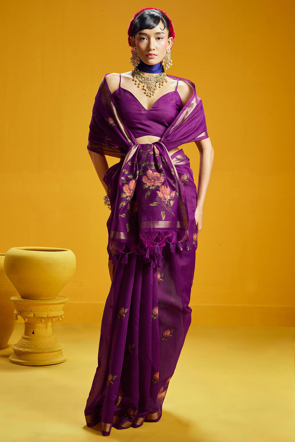 Palatinate Purple Pure Munga Cotton Silk Saree