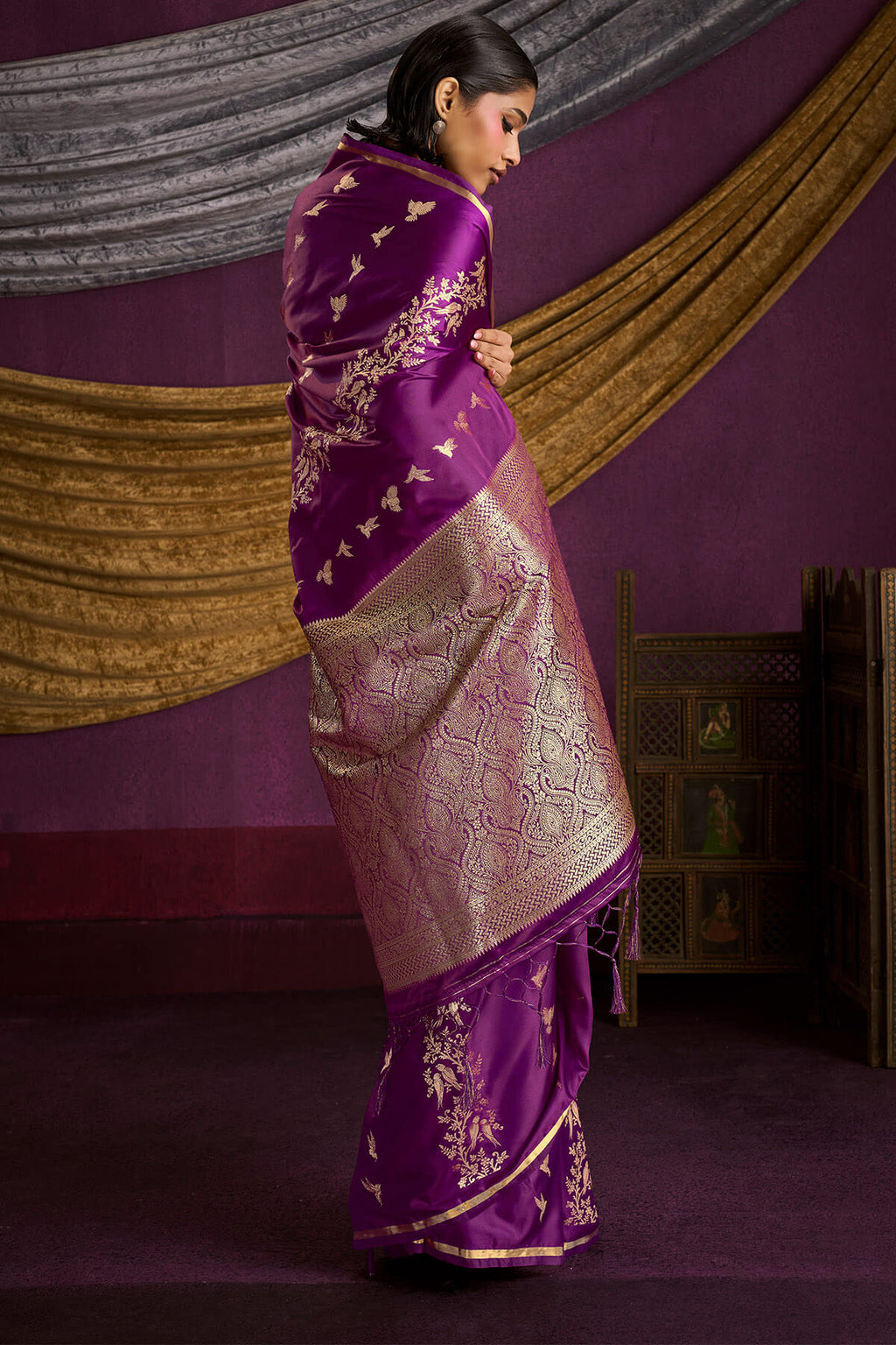 Palatinate Purple Zari Woven Banarasi Satin Silk Saree