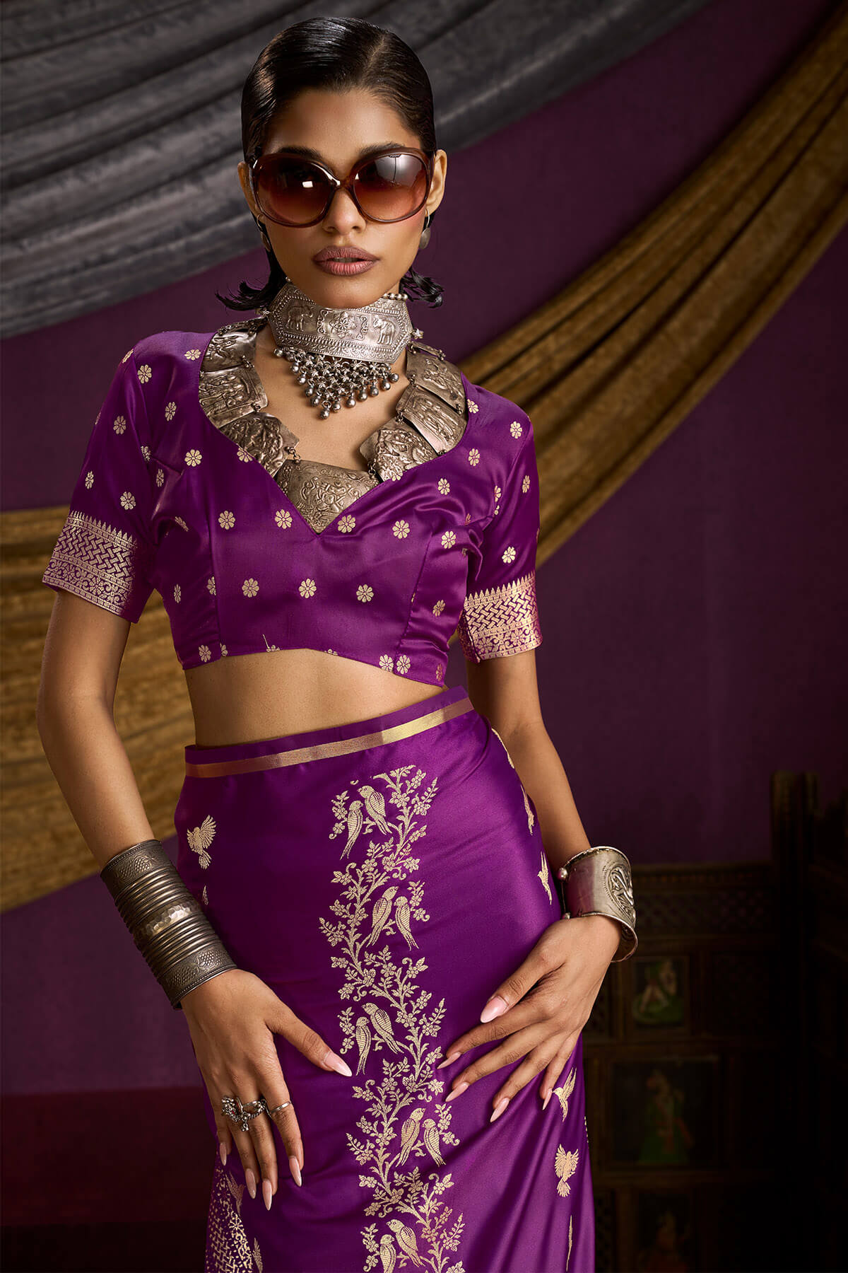 Palatinate Purple Zari Woven Banarasi Satin Silk Saree