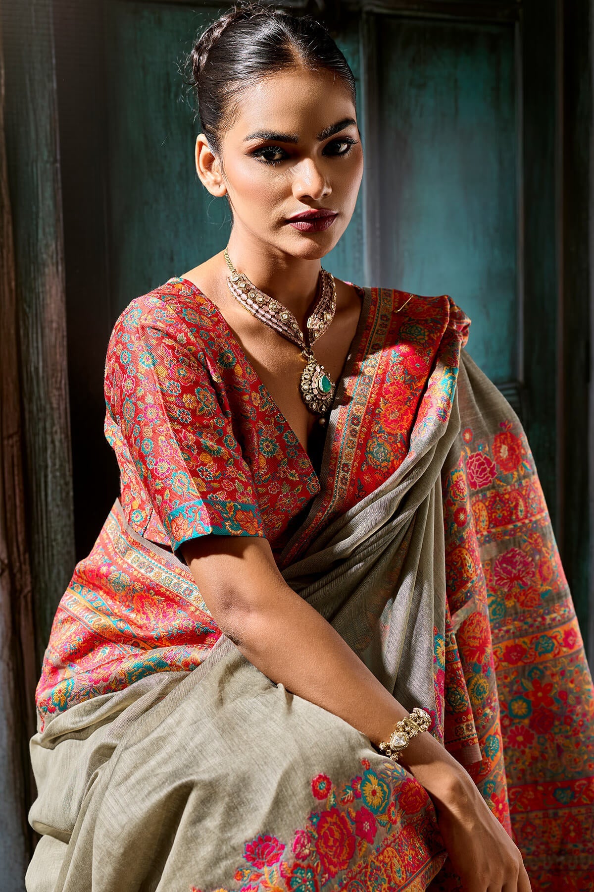 Pale Brown Pashmina Silk Saree