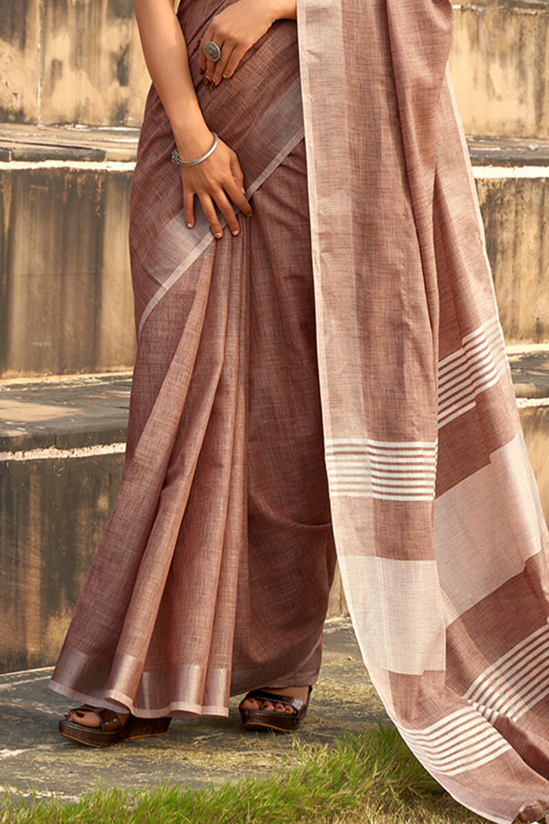 Pale Brown Soft Linen Silk Saree