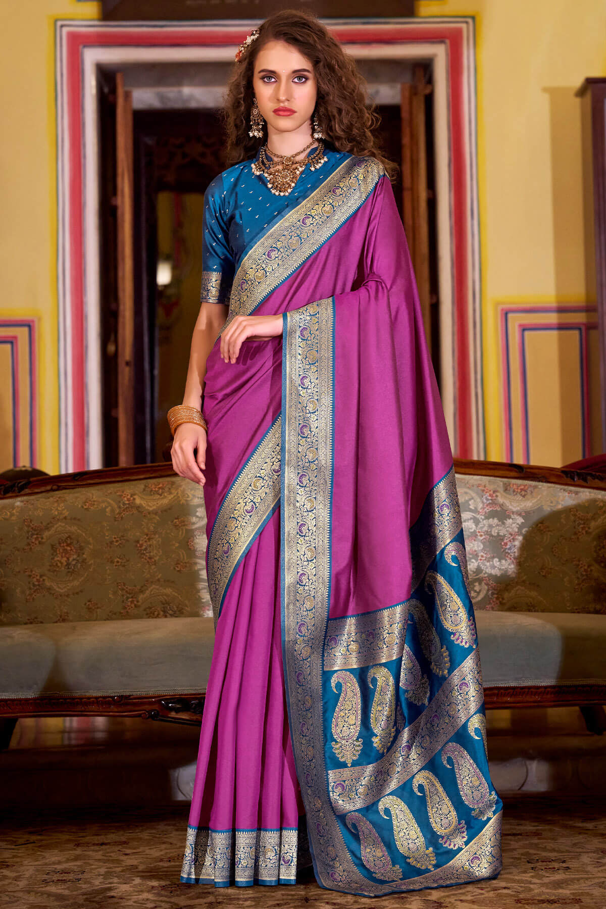 Pale Magenta Zari Woven Soft Banarasi Silk Saree