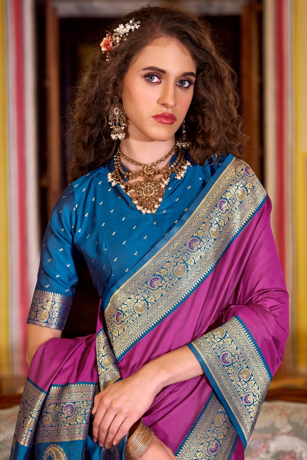 Pale Magenta Zari Woven Soft Banarasi Silk Saree