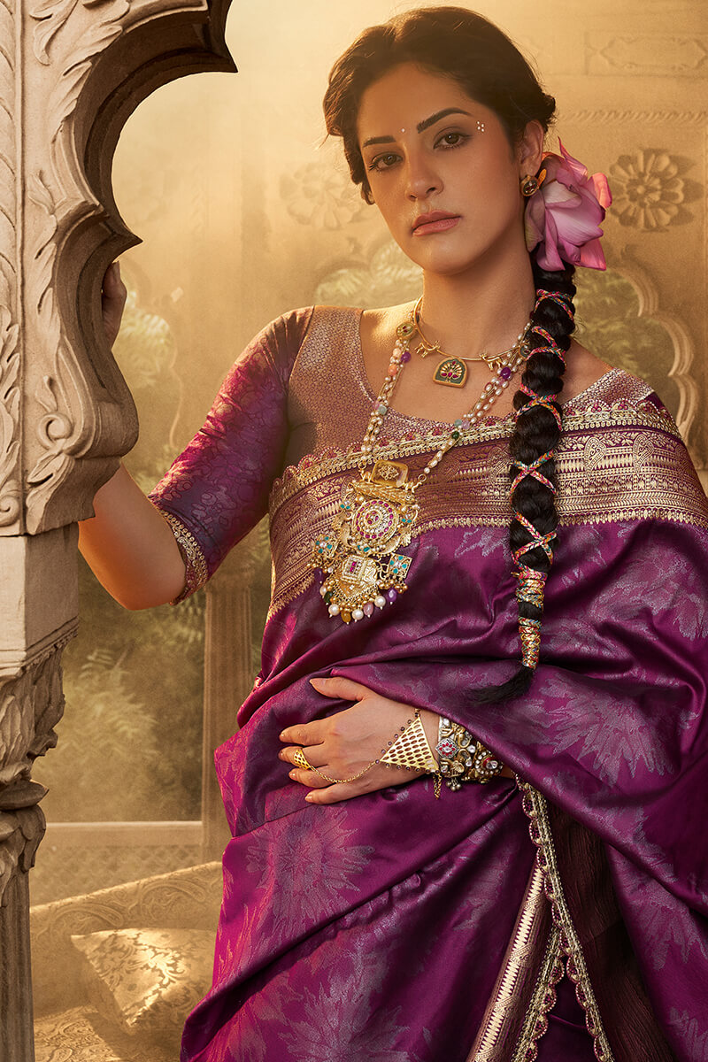 Pansy Purple Banarasi Fancy Silk Saree with Lace Border