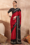 Paprika Red Printed Satin Silk Saree