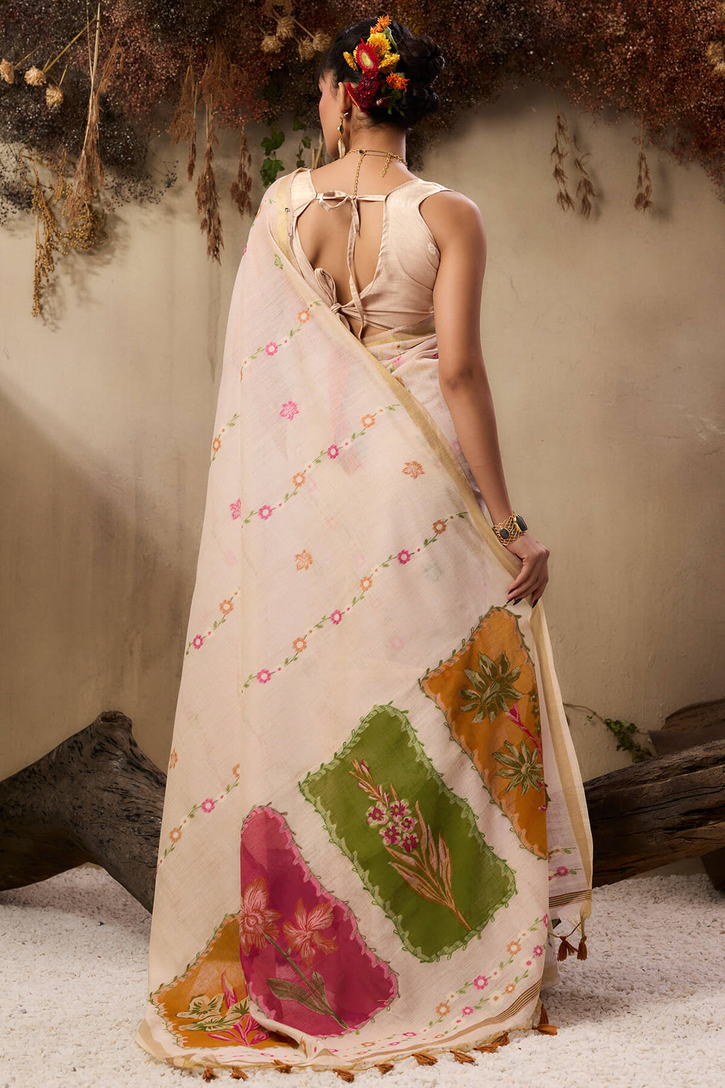 Pastel Beige Handloom Munga cotton Silk Saree