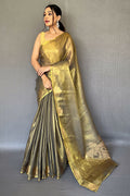 Pastel Brown Zari Woven Tissue silk Saree