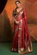 Pastel Red Zari Woven Banarasi Silk Saree