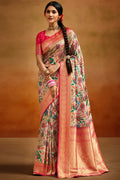 Pavlova Beige Kalamkari Printed Tussar Silk Saree