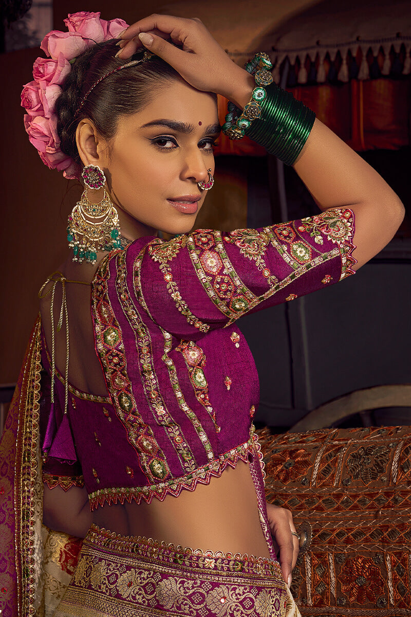 Pavlova Beige Pure Viscose Dola Silk Saree With Embroidery Blouse