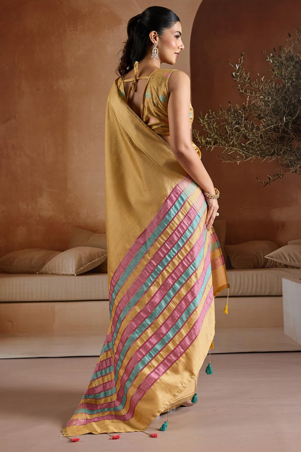 Peach Yellow Bhagalpuri Silk Saree