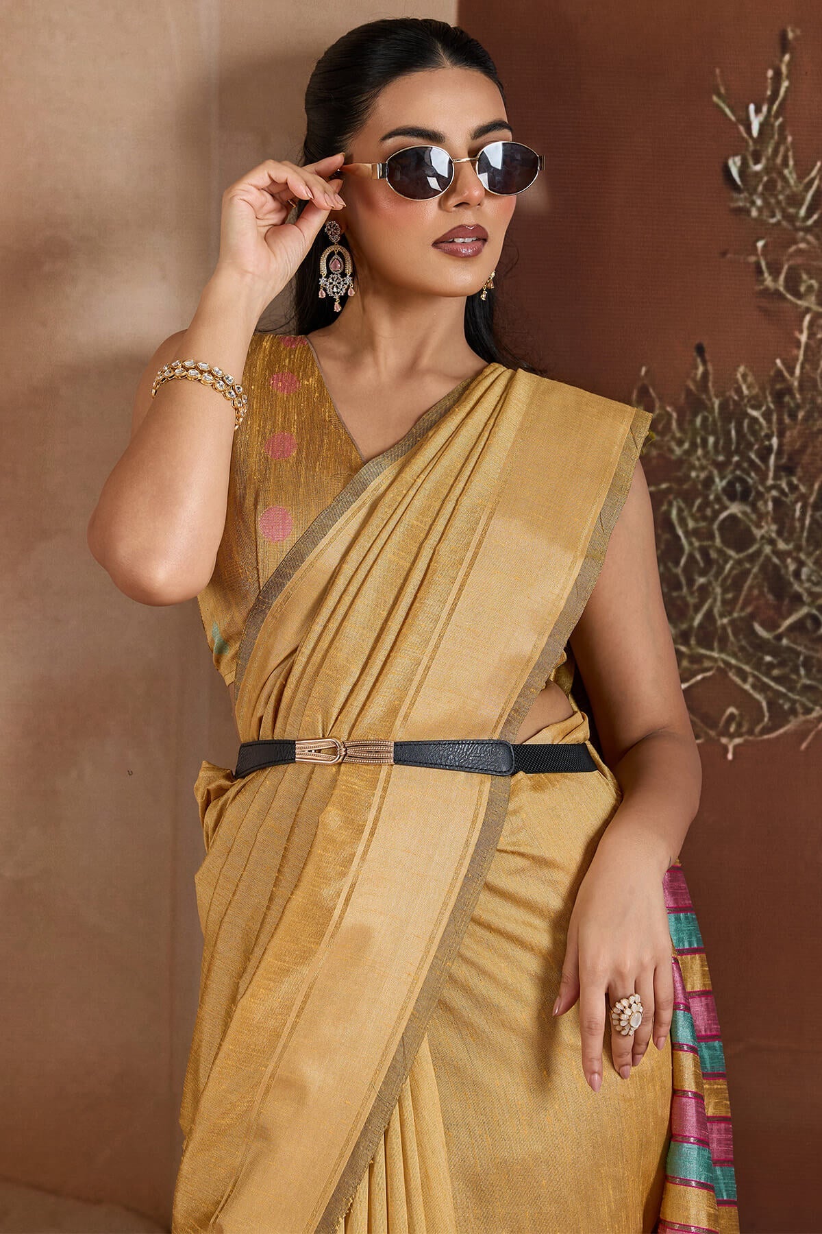 Peach Yellow Bhagalpuri Silk Saree